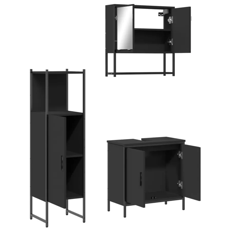 Ensemble de meubles salle de bain 3 pcs noir bois d'ingénierie - 5
