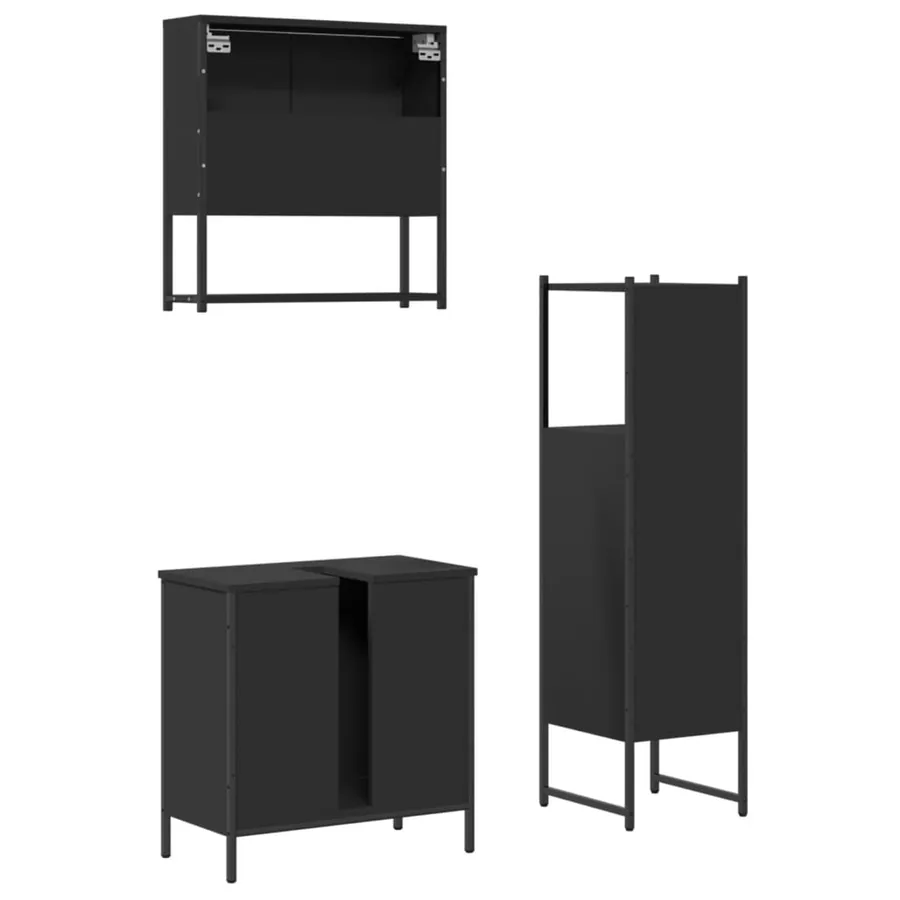 Ensemble de meubles salle de bain 3 pcs noir bois d'ingénierie - 8