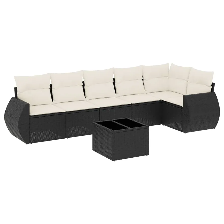 Salon de jardin 7 pcs avec coussins noir résine tressée 62 x 62 x 69 cm - 56,6 kg - 2