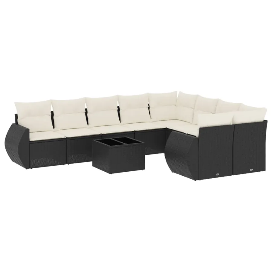 Salon de jardin 10 pcs avec coussins noir résine tressée - 2