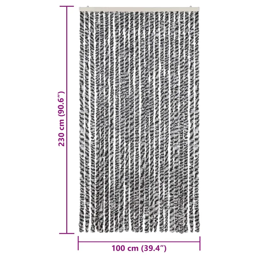 Rideau anti-mouches gris et noir et blanc 100x230 cm chenille - 7