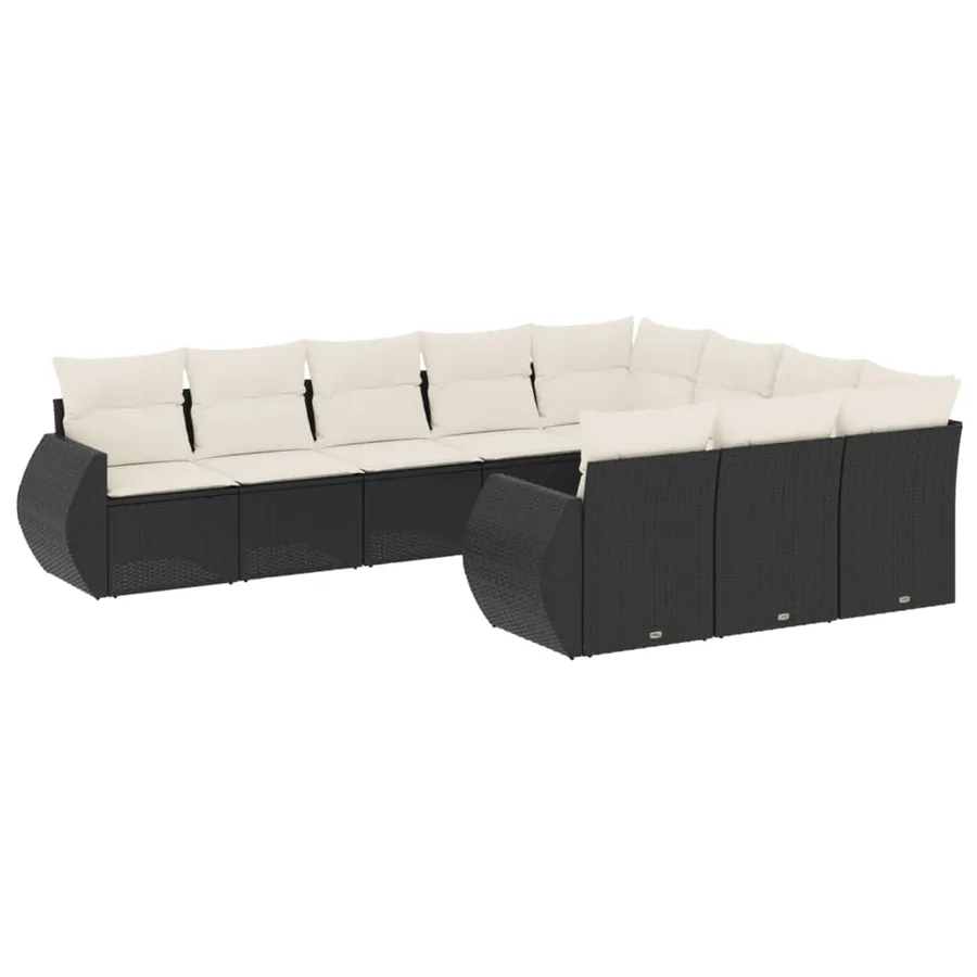 Salon de jardin 10 pcs avec coussins noir résine tressée - 2
