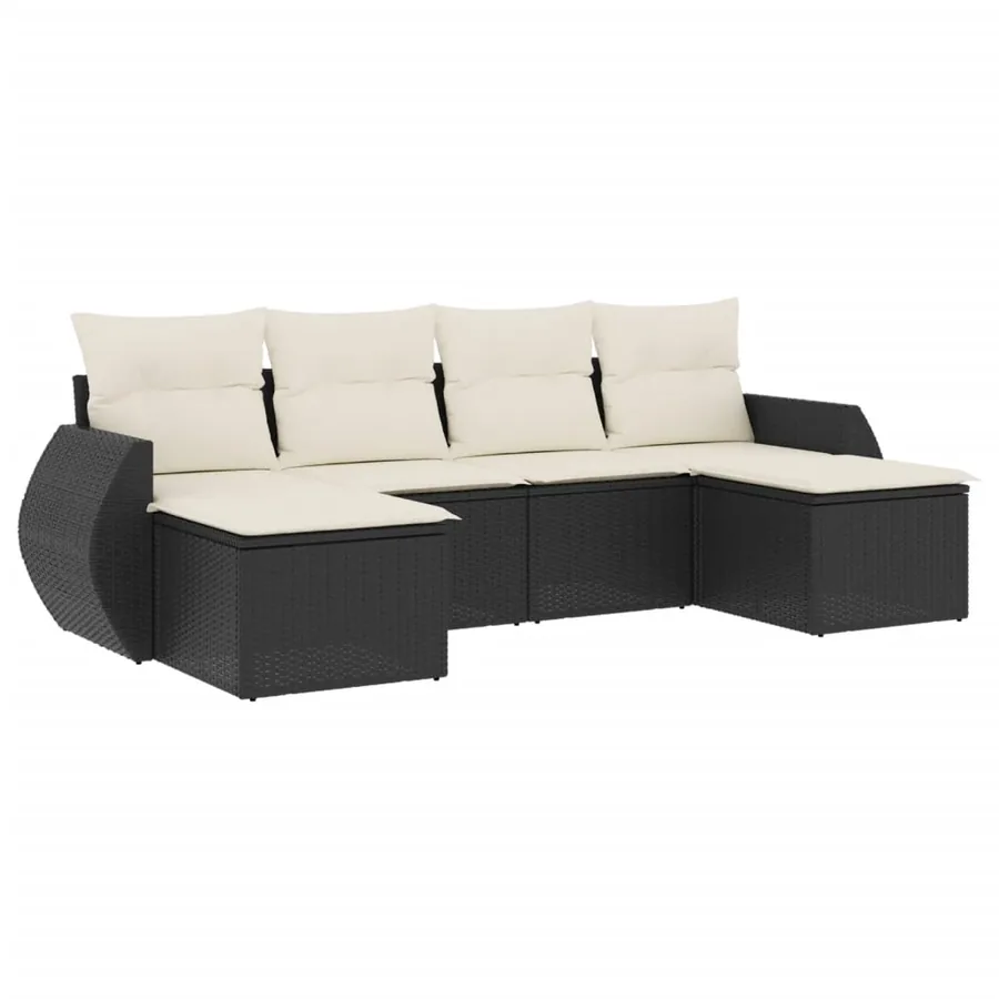 Salon de jardin 6 pcs avec coussins noir résine tressée - 2