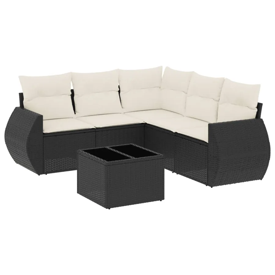 Salon de jardin 6 pcs avec coussins noir résine tressée - 2