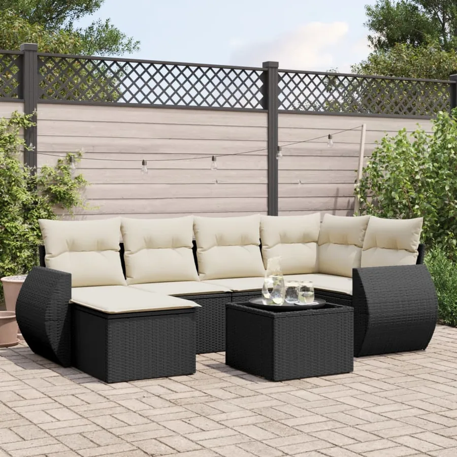Salon de jardin 7 pcs avec coussins noir résine tressée 62 x 62 x 69 cm - 57,3 kg