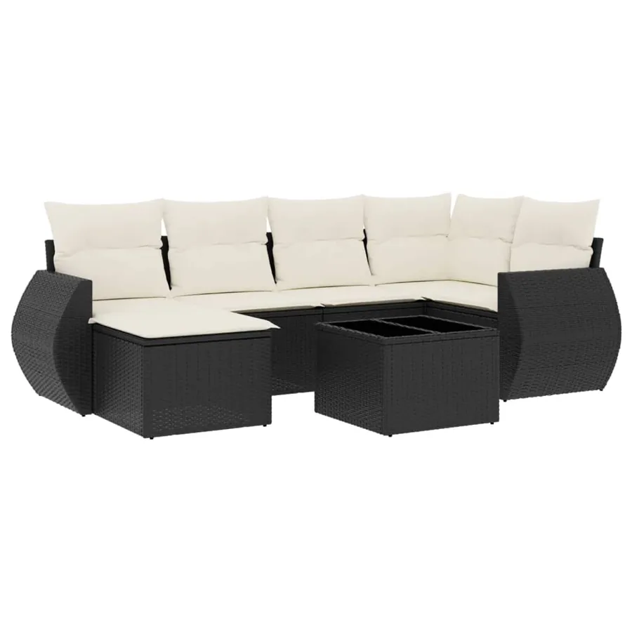 Salon de jardin 7 pcs avec coussins noir résine tressée 62 x 62 x 69 cm - 57,3 kg - 2