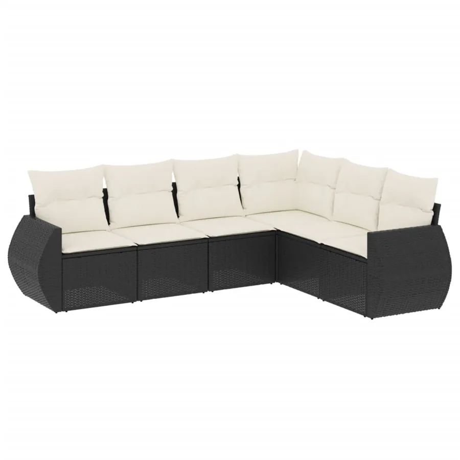 Salon de jardin 6 pcs avec coussins noir résine tressée - 2
