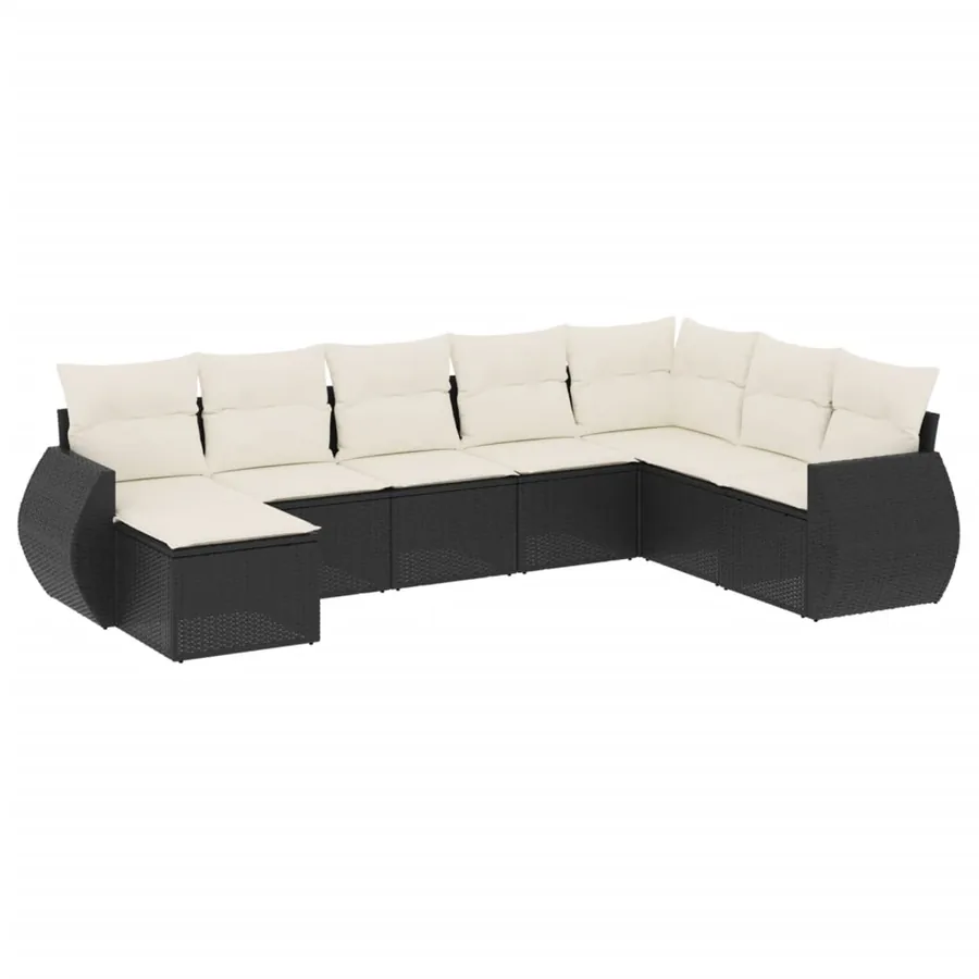 Salon de jardin 8 pcs avec coussins noir résine tressée - 2