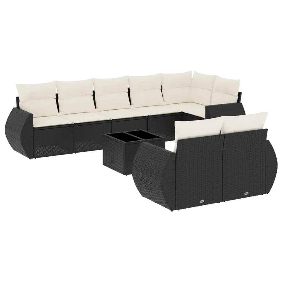 Salon de jardin 9 pcs avec coussins noir résine tressée - 2