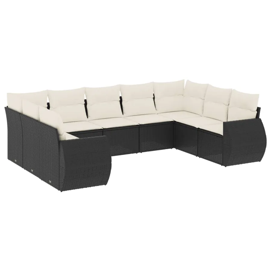 Salon de jardin 9 pcs avec coussins noir résine tressée - 2