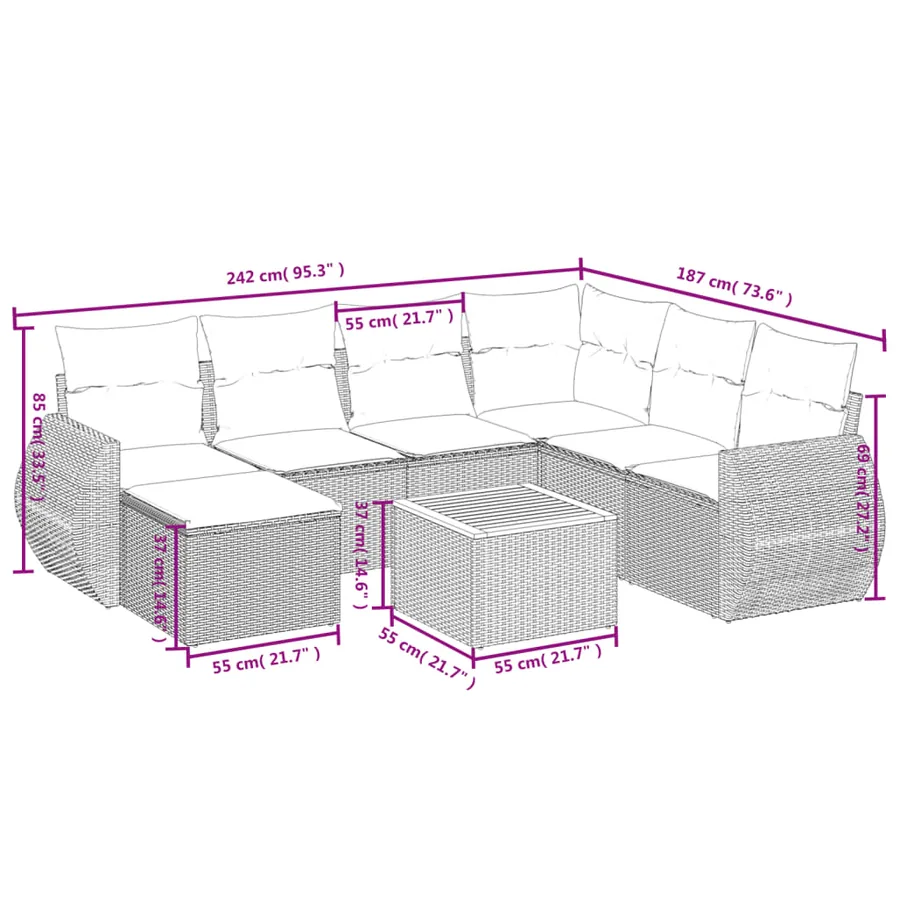 Salon de jardin 8 pcs avec coussins noir résine tressée - 9