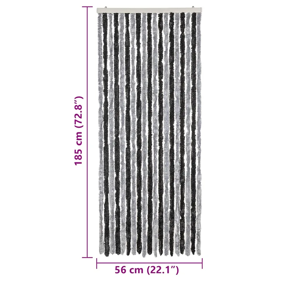 Rideau anti-mouches gris et noir 56x185 cm chenille - 7