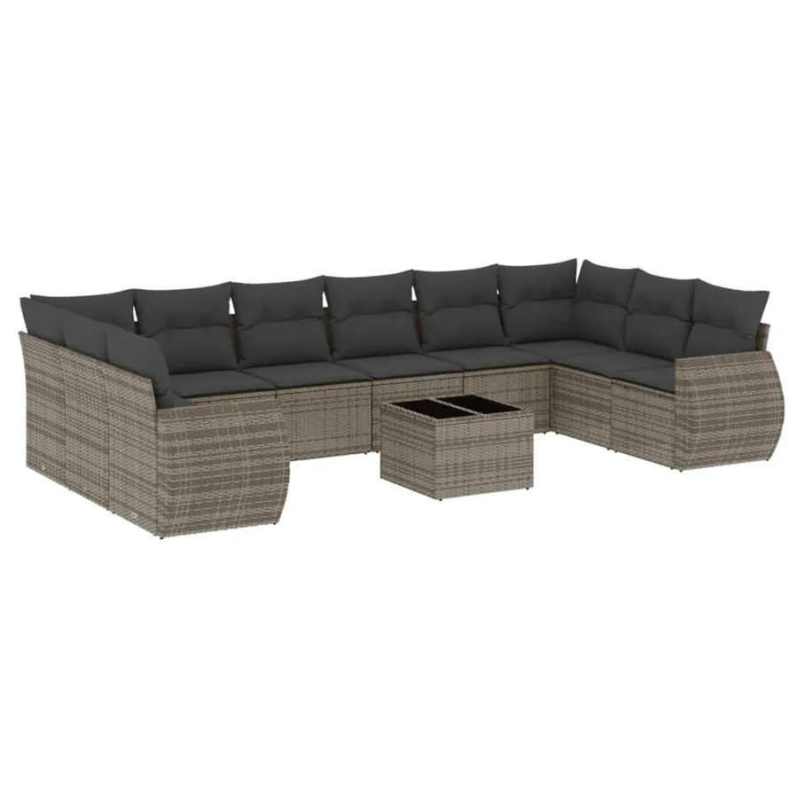 Salon de jardin 11 pcs avec coussins gris résine tressée - 2