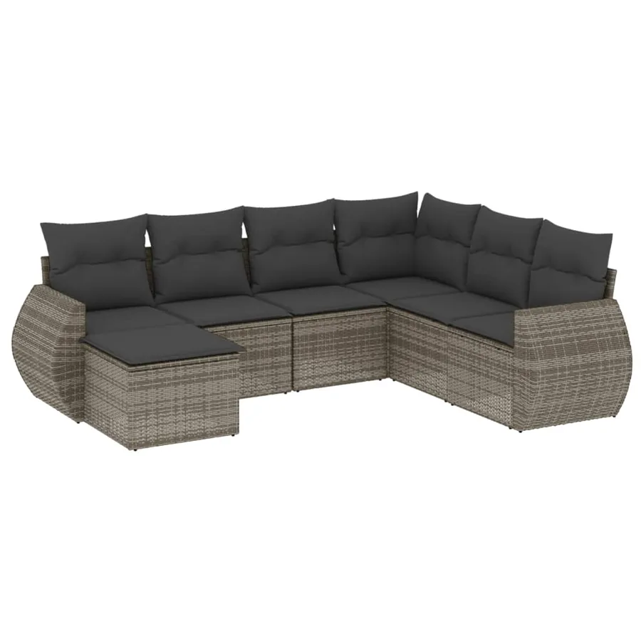 Salon de jardin avec coussins 7 pcs gris résine tressée - 2