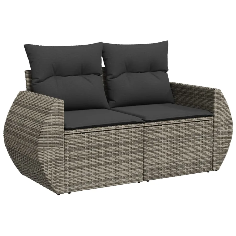 Salon de jardin 9 pcs avec coussins gris résine tressée - 3
