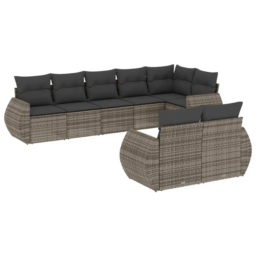 Salon de jardin 8 pcs avec coussins gris résine tressée - 2