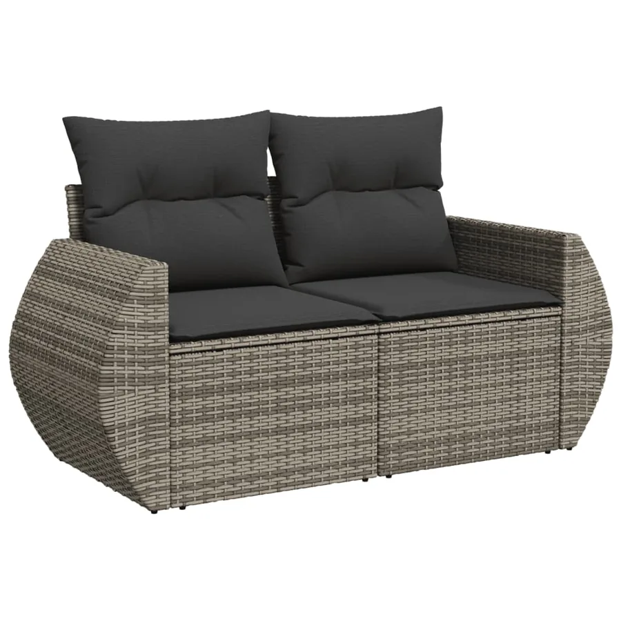 Salon de jardin 9 pcs avec coussins gris résine tressée - 3