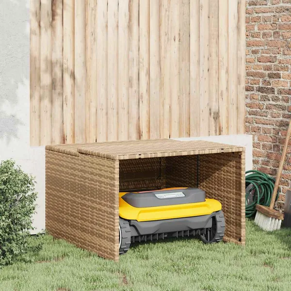 Garage pour robot tondeuse beige 86x90x52/57 cm résine tressée