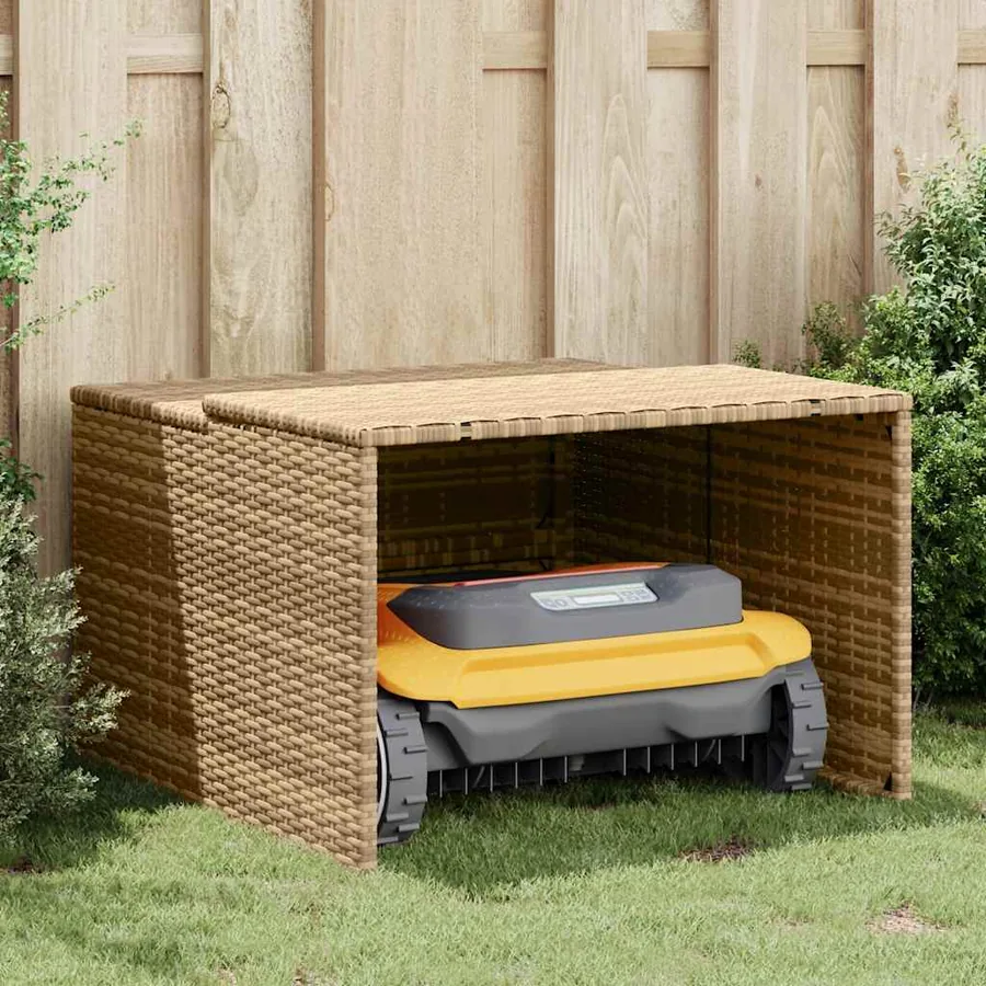 Garage pour robot tondeuse beige 86x90x52/57 cm résine tressée - 3