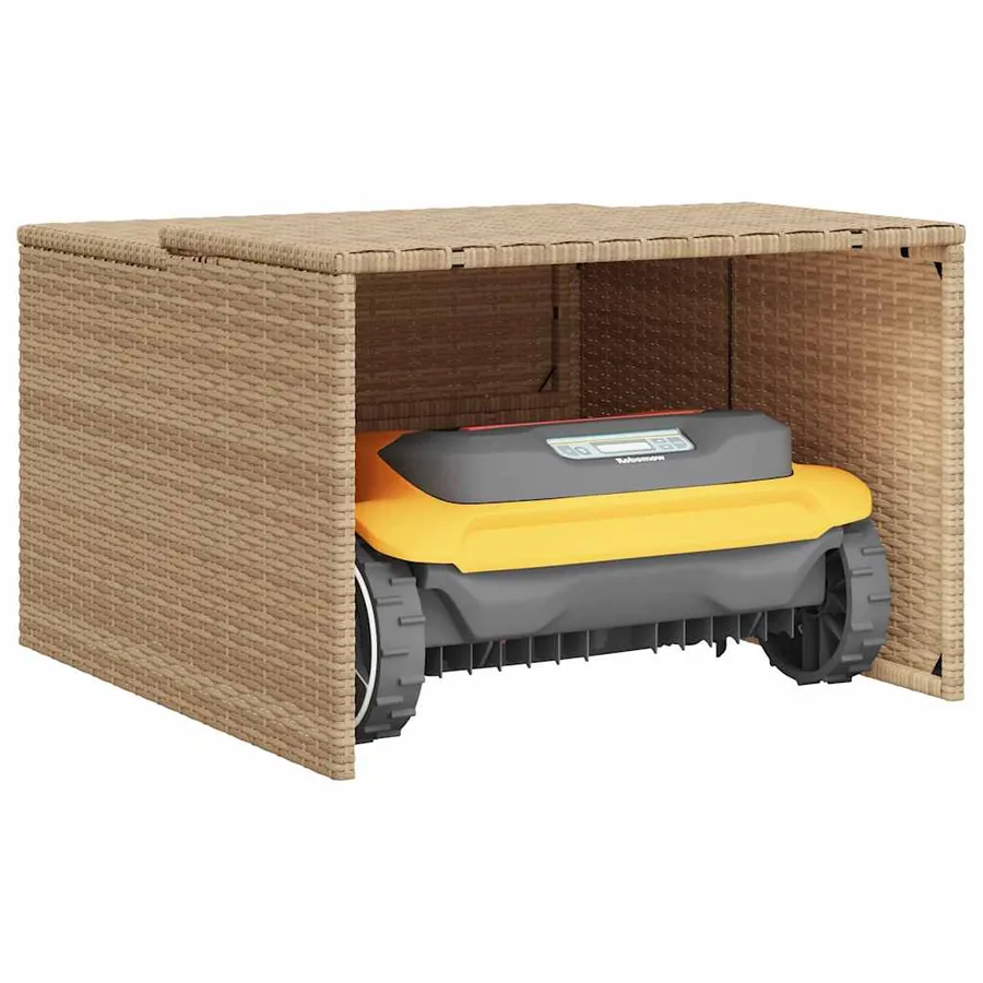 Garage pour robot tondeuse beige 86x90x52/57 cm résine tressée - 5