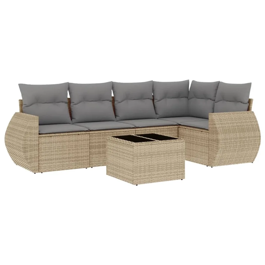 Salon de jardin avec coussins 6 pcs beige résine tressée - 2