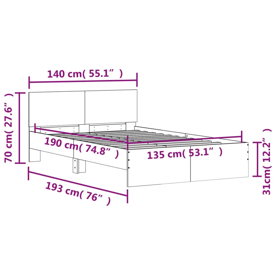Cadre de lit sans matelas sonoma gris 135x190 cm - 10