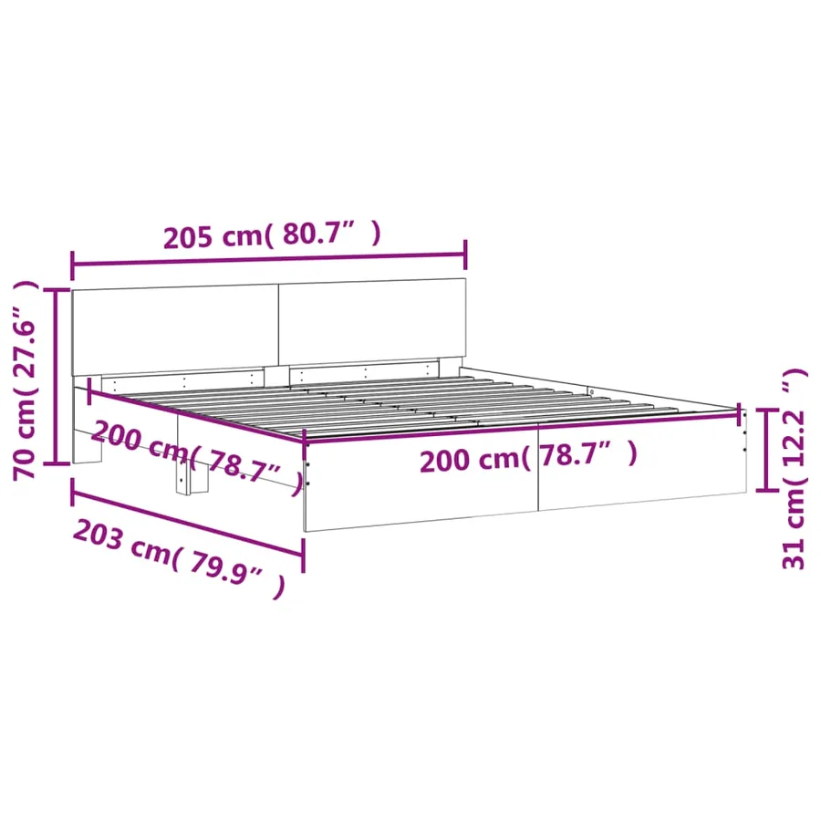 Cadre de lit sans matelas gris béton 200x200 cm - 10