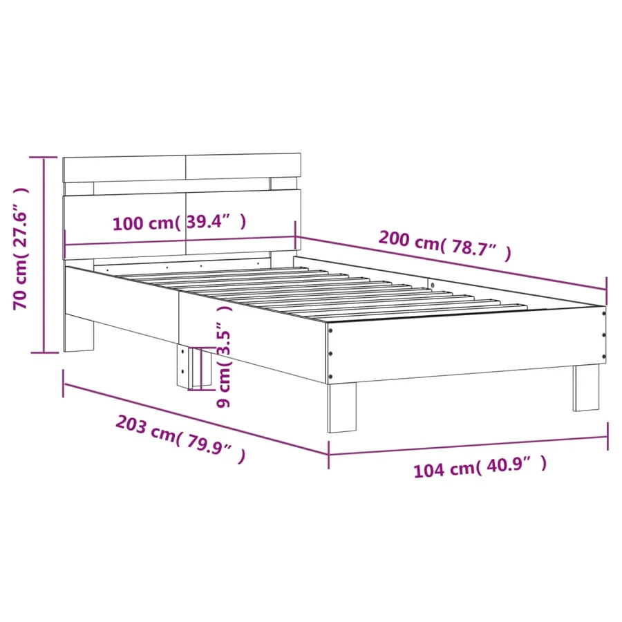 Cadre de lit sans matelas avec lumières LED 100x200 cm - 16