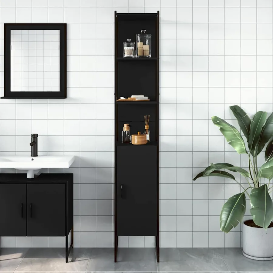 Armoire de salle de bain noir 33x33x185,5 cm bois d'ingénierie - 3