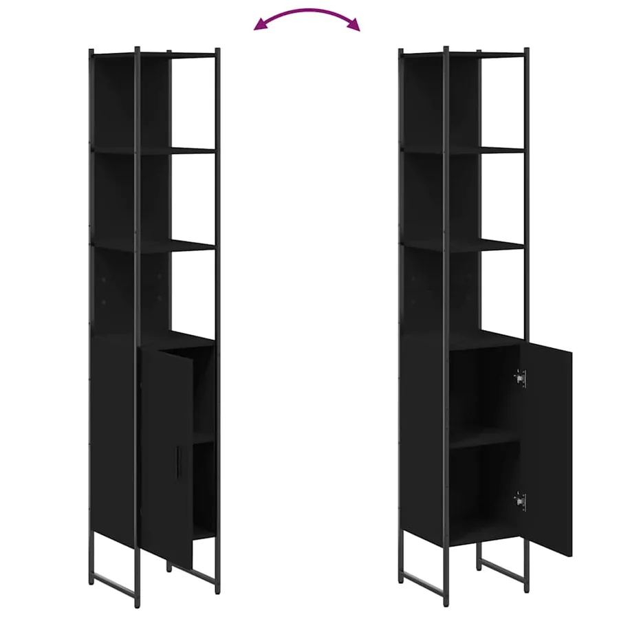 Armoire de salle de bain noir 33x33x185,5 cm bois d'ingénierie - 9