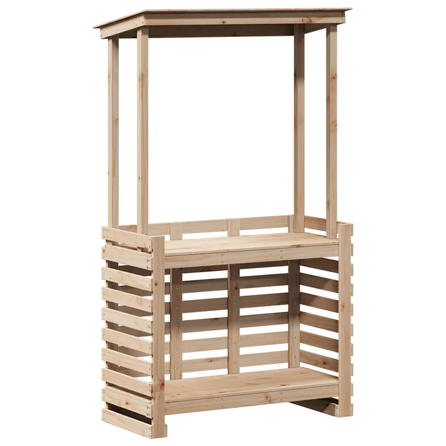 Table de bar d'extérieur et toit 112,5x57x195,5 cm bois massif - 6