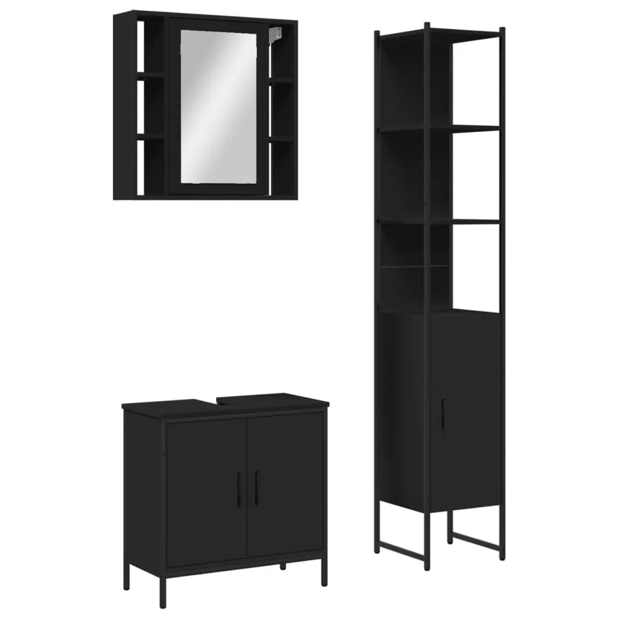 Ensemble d'armoires salle de bain 3 pcs noir bois d'ingénierie - 2