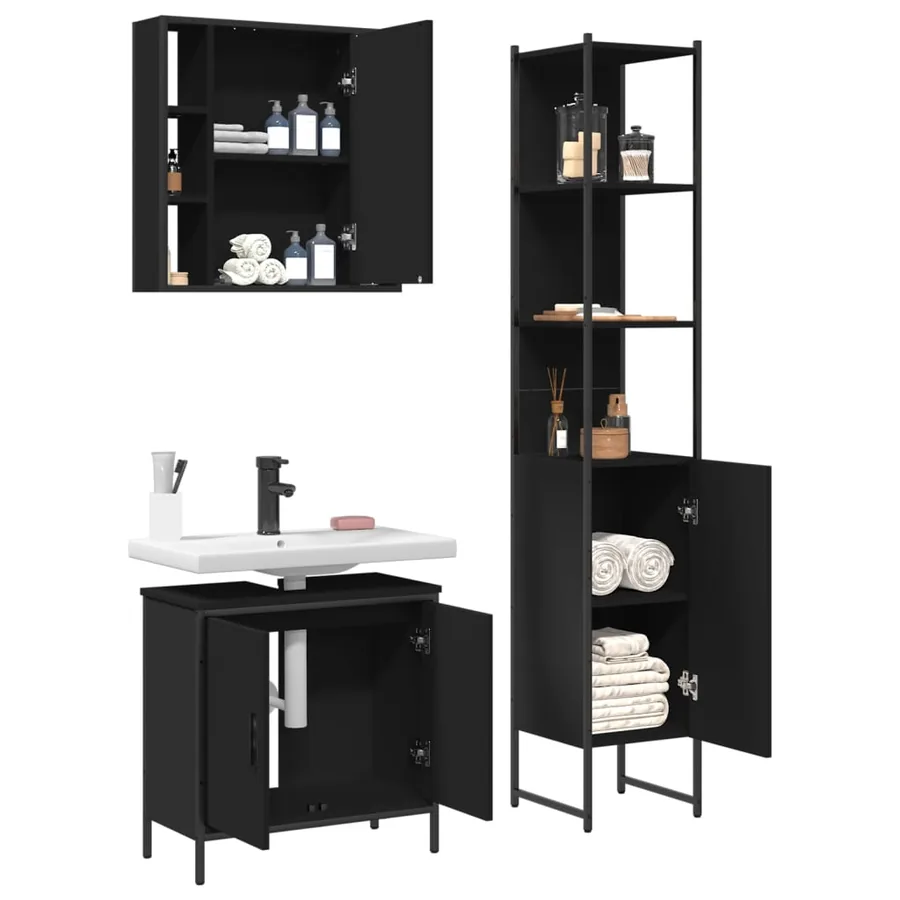Ensemble d'armoires salle de bain 3 pcs noir bois d'ingénierie - 4