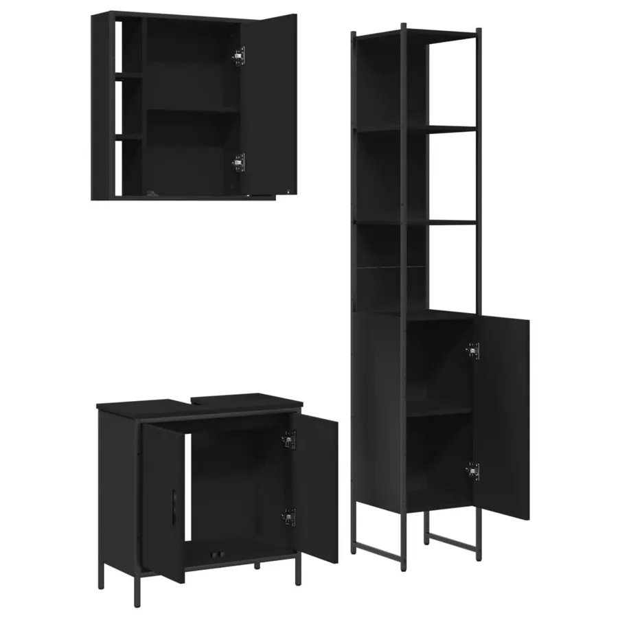 Ensemble d'armoires salle de bain 3 pcs noir bois d'ingénierie - 5