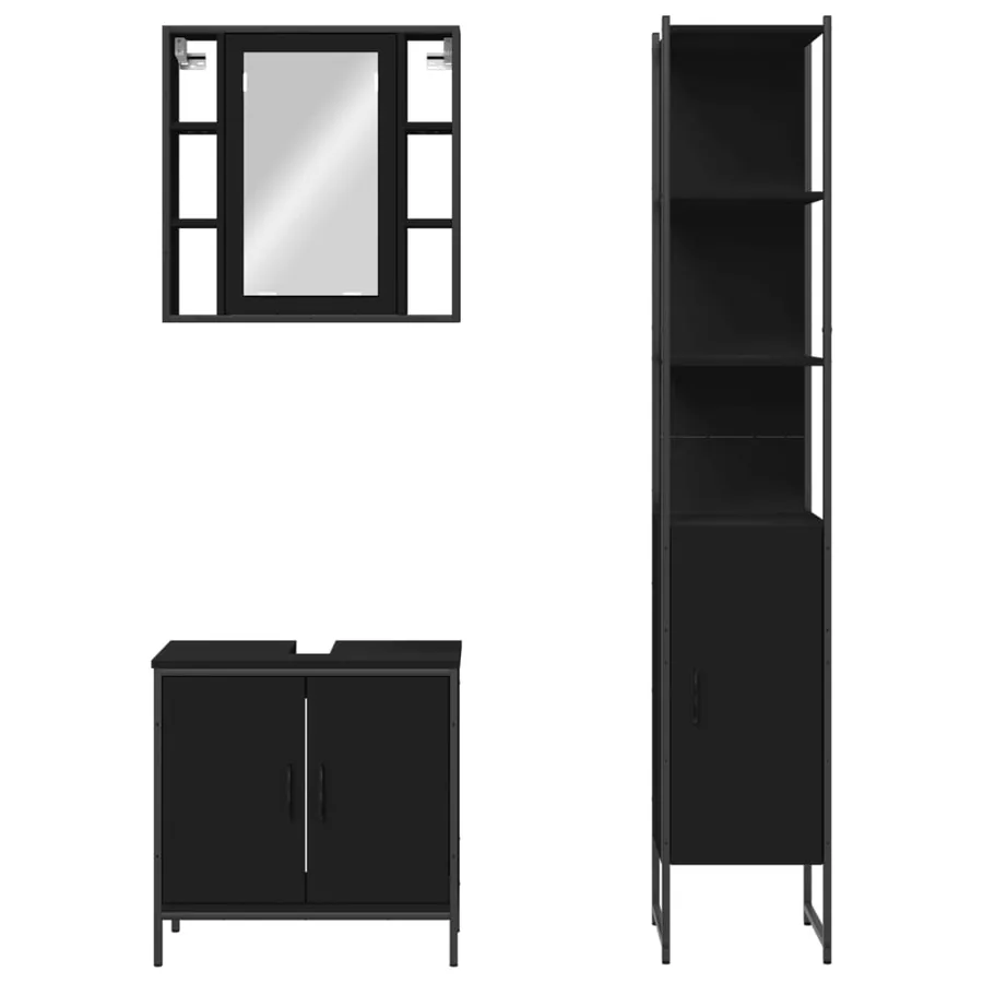 Ensemble d'armoires salle de bain 3 pcs noir bois d'ingénierie - 6