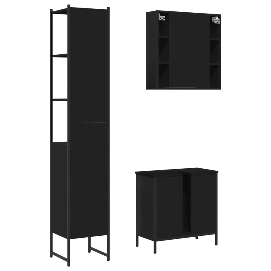 Ensemble d'armoires salle de bain 3 pcs noir bois d'ingénierie - 8