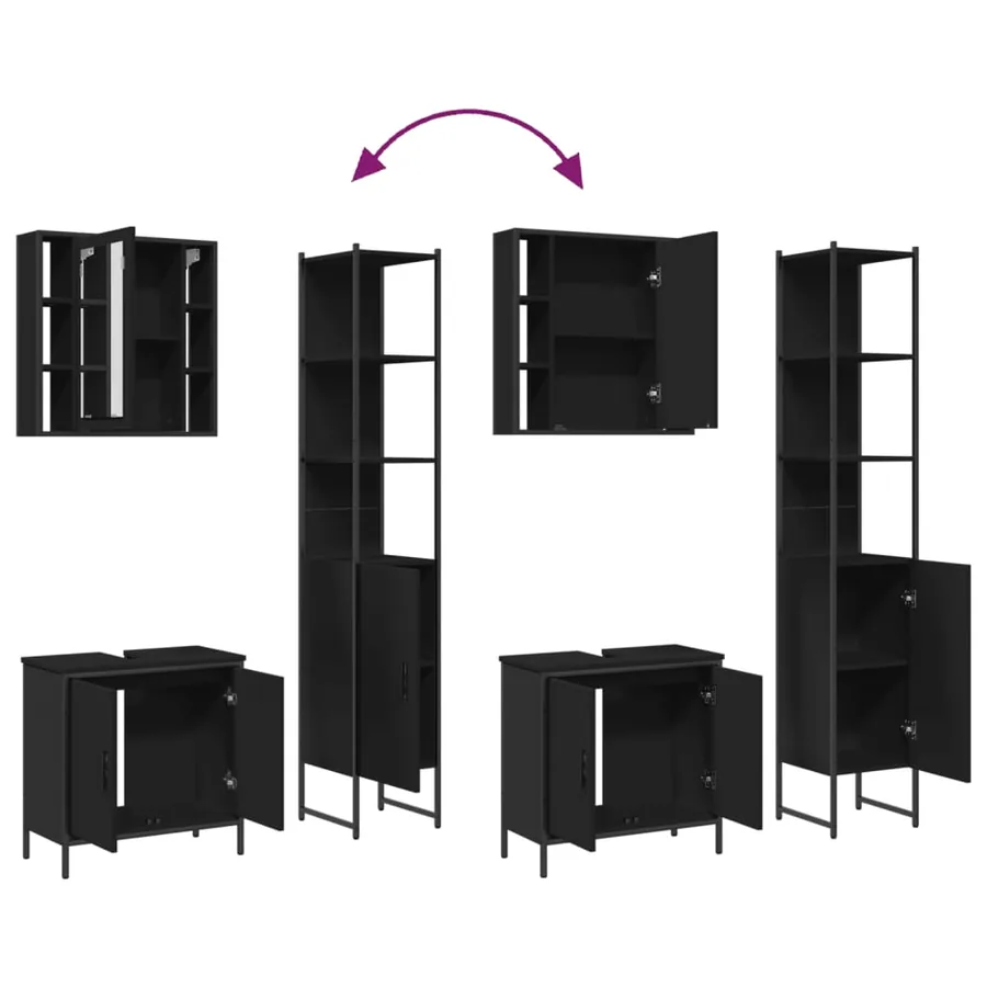 Ensemble d'armoires salle de bain 3 pcs noir bois d'ingénierie - 9