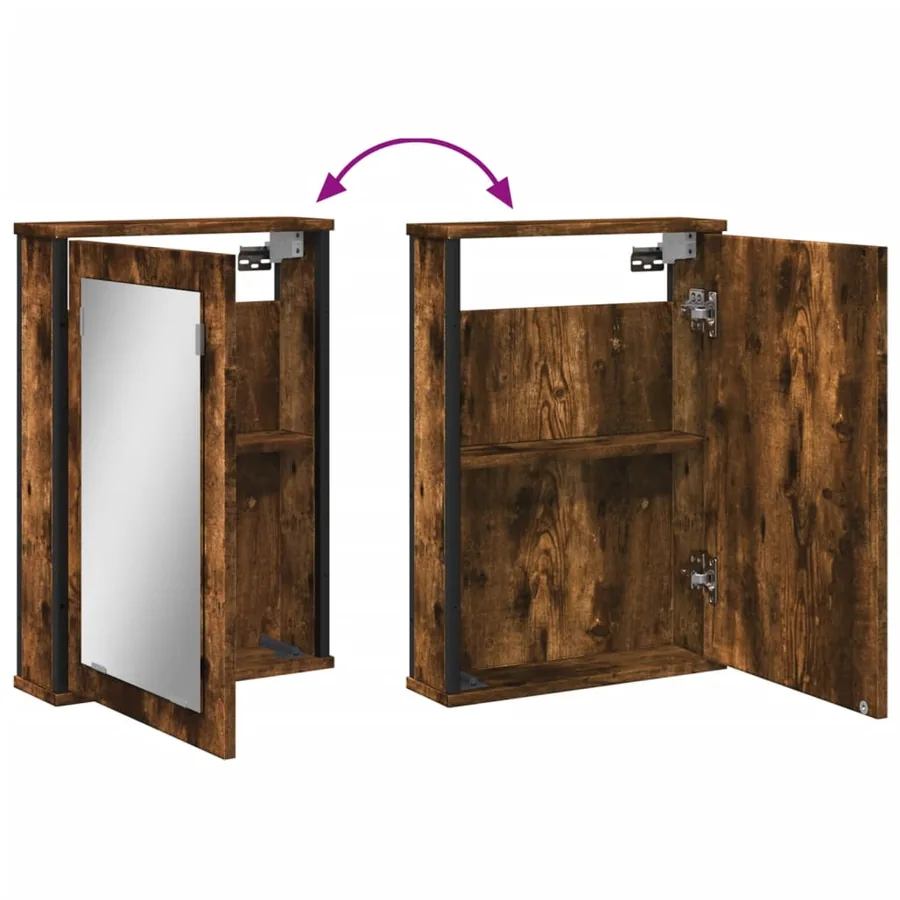 Armoire à miroir de salle de bain chêne fumé bois d’ingénierie - 8