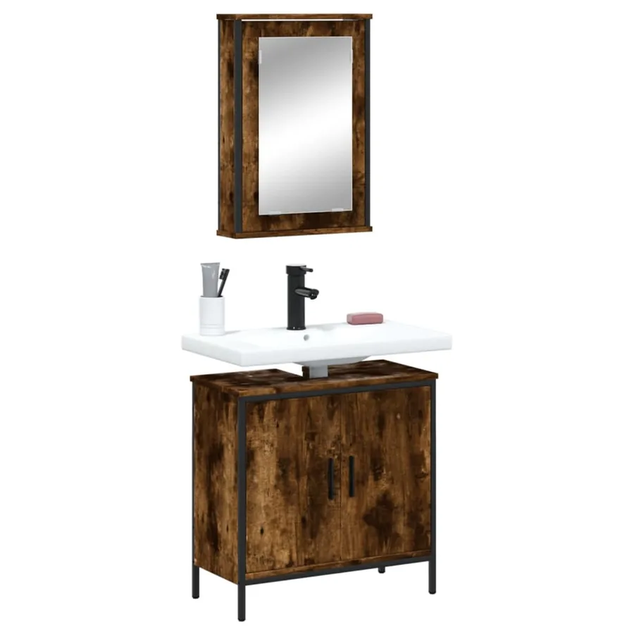 Ensemble de meubles de salle de bain 2 pcs Chêne fumé