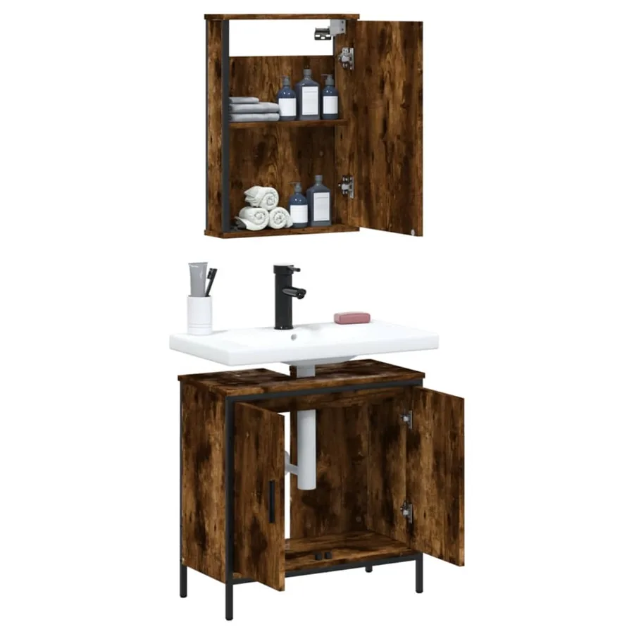 Ensemble de meubles de salle de bain 2 pcs Chêne fumé - 4