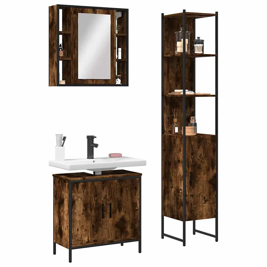 Ensemble d'armoires de salle de bain 3 pcs chêne fumé