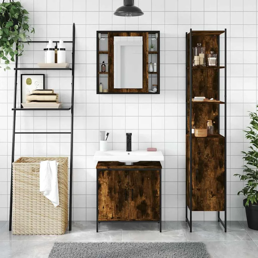 Ensemble d'armoires de salle de bain 3 pcs chêne fumé - 3
