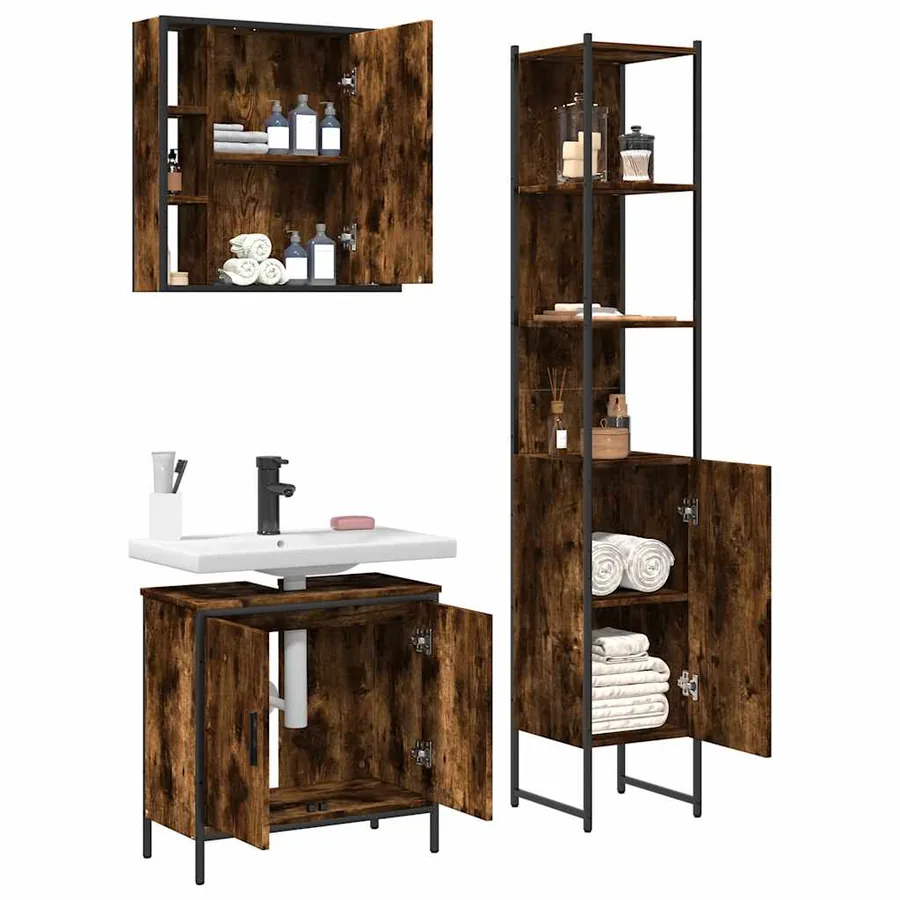 Ensemble d'armoires de salle de bain 3 pcs chêne fumé - 4