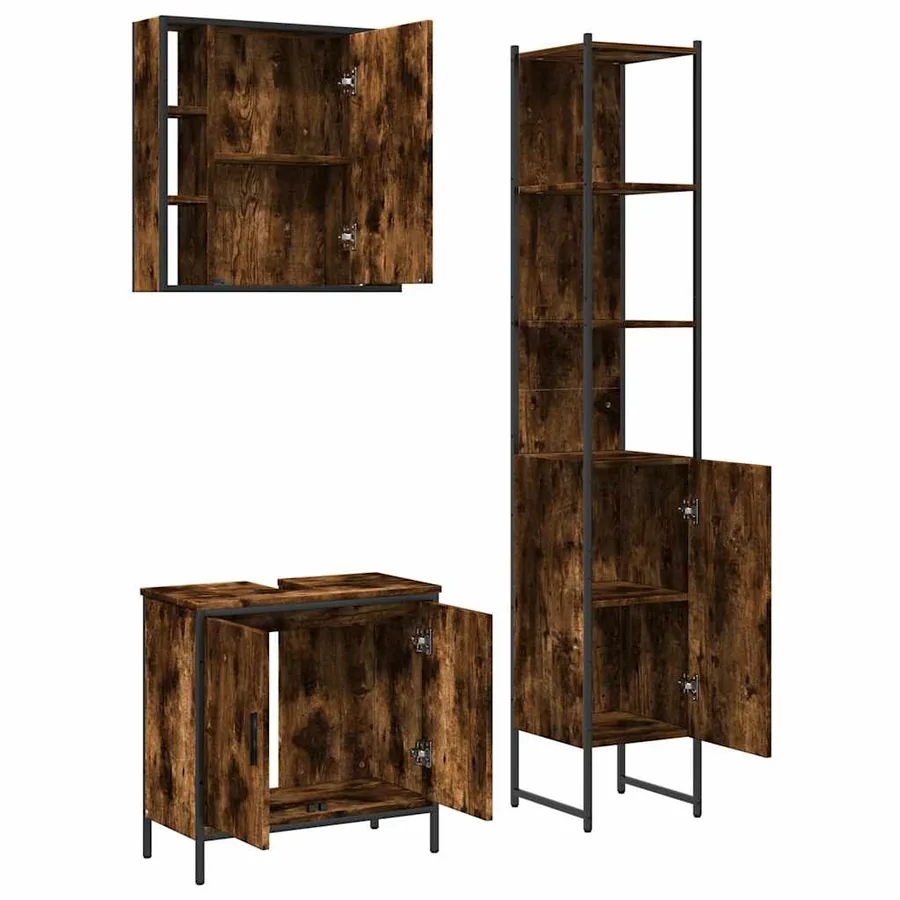 Ensemble d'armoires de salle de bain 3 pcs chêne fumé - 5