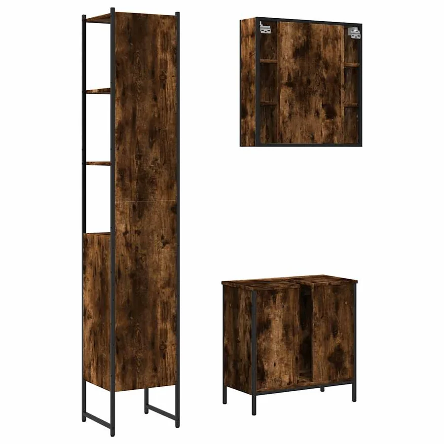 Ensemble d'armoires de salle de bain 3 pcs chêne fumé - 8