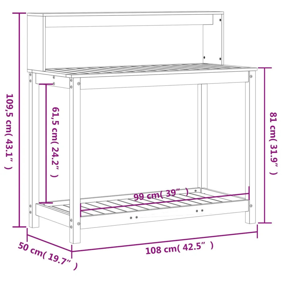 Table de rempotage et étagères 108x50x109,5 cm bois massif pin - 10