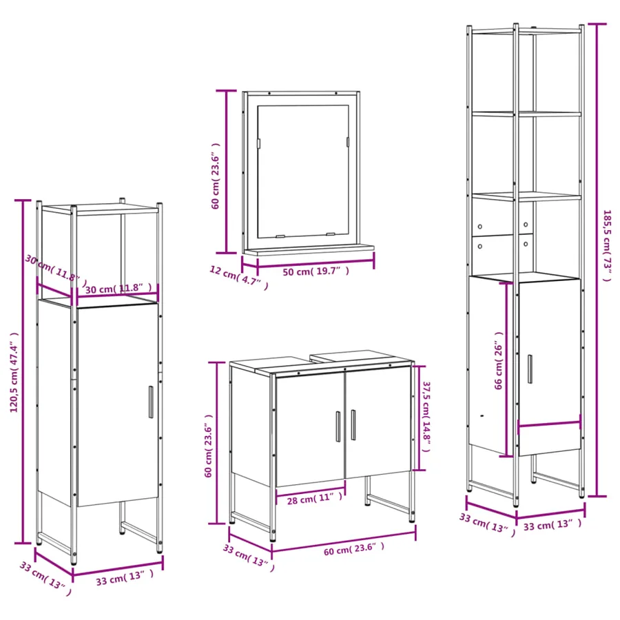 Ensemble d'armoires de salle de bain 4 pcs chêne fumé - 12