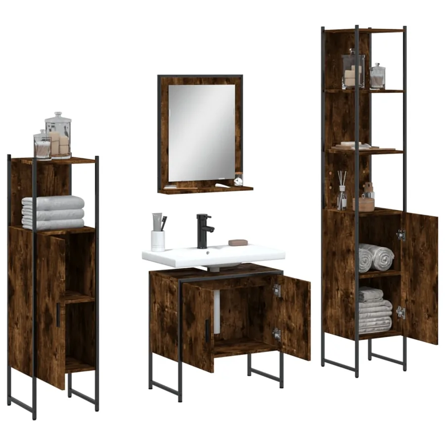 Ensemble d'armoires de salle de bain 4 pcs chêne fumé - 4