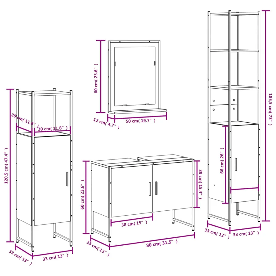 Ensemble d'armoires de salle de bain 4 pcs chêne fumé - 12