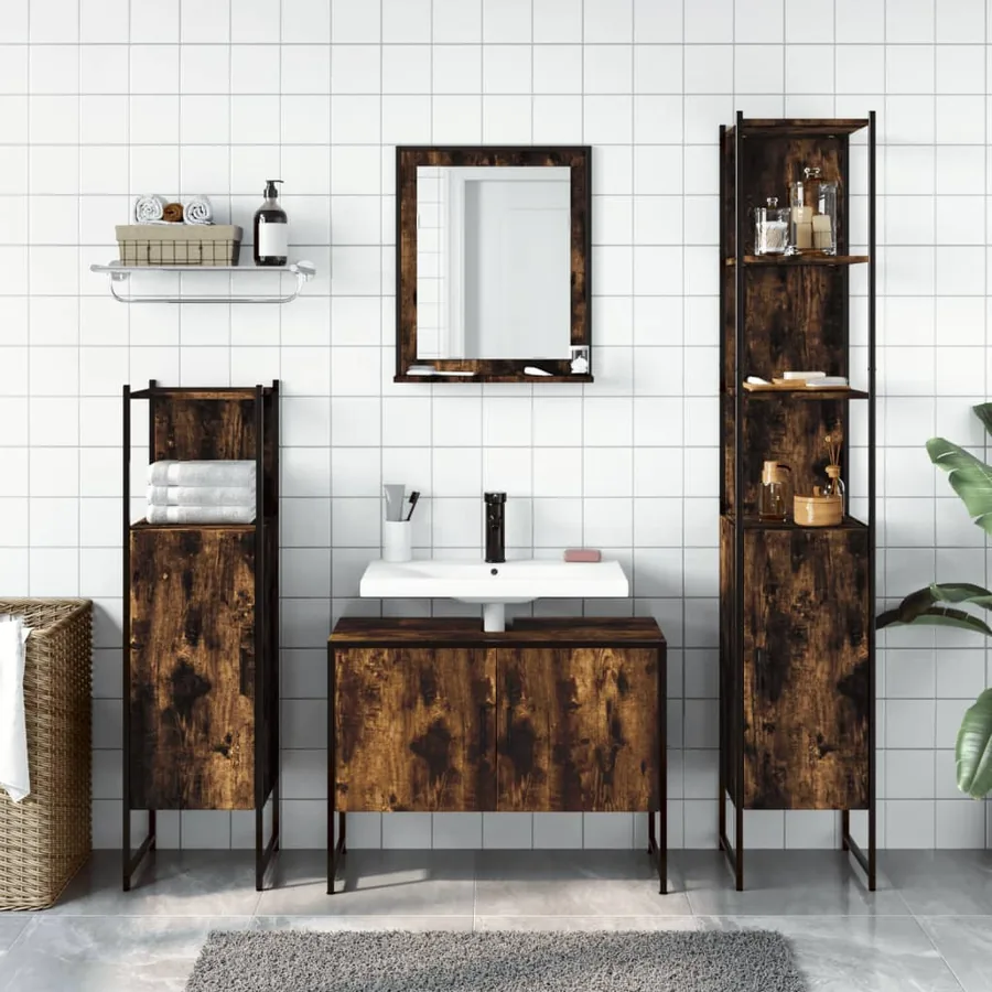 Ensemble d'armoires de salle de bain 4 pcs chêne fumé - 3